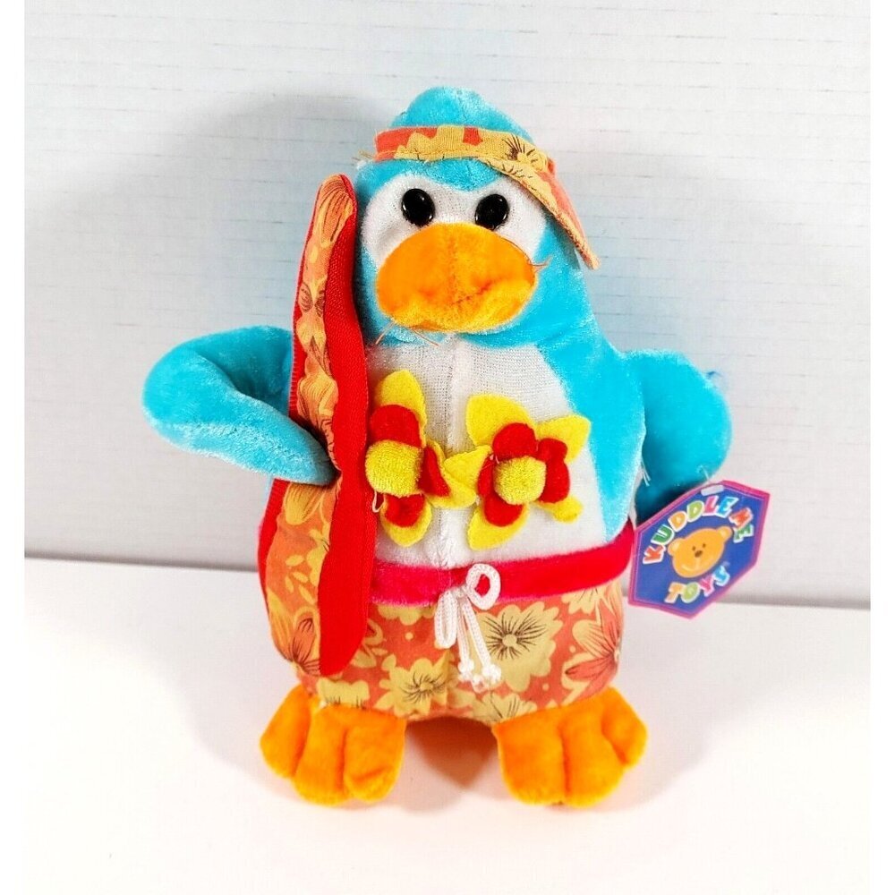 Kellytoy Kuddle Me  Toys Penguin w/Surfboard 2005 NEW 7"